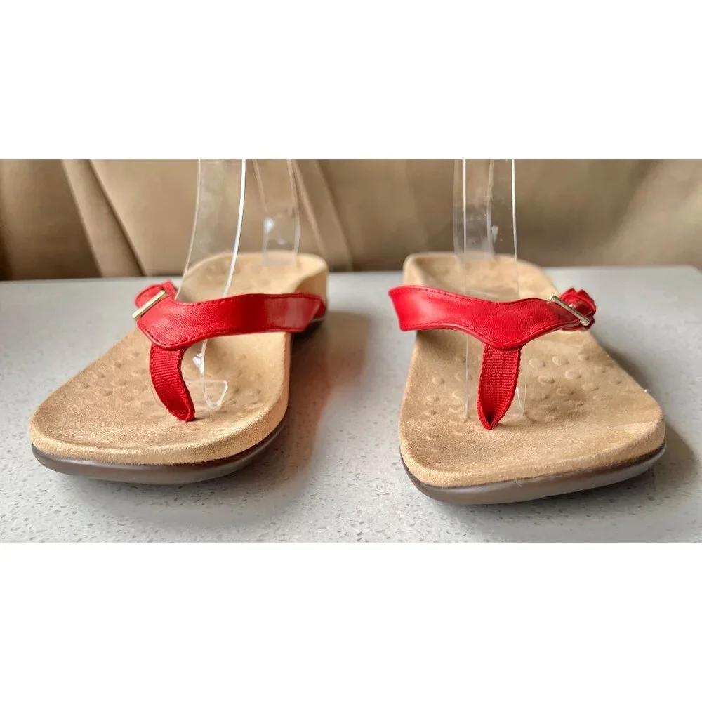 Vionic Womens Thongs Flip Flops Size 6 Red LeatherArch Support Buckle Strap - Picture 4 of 10